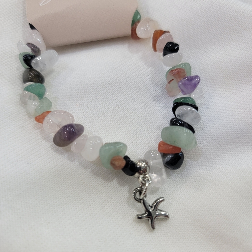 Multicolor Gemstone Bracelet with Starfish Charm